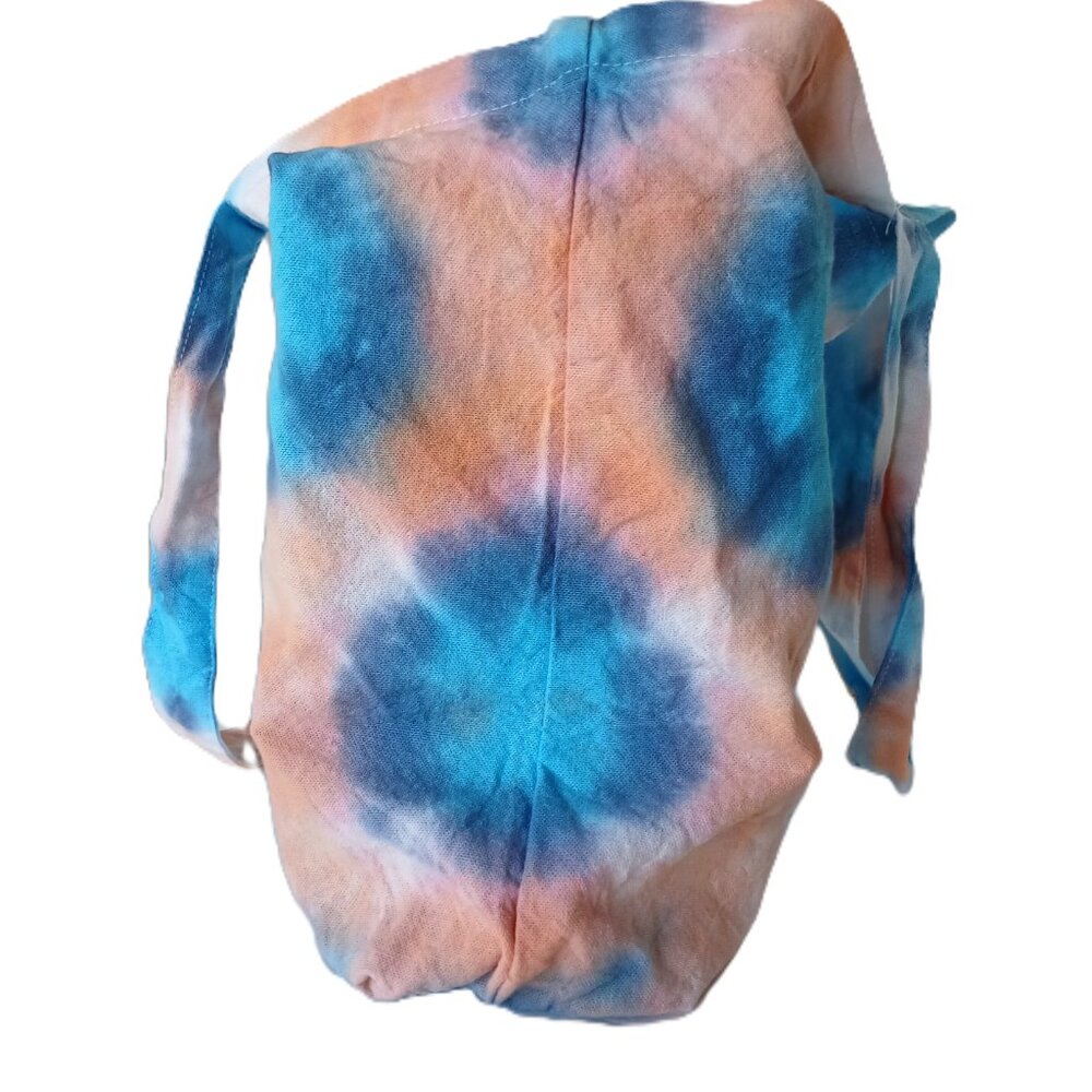 Tie Dye Cotton Reusable Grocery Tote Bag With Colorbursts in Orange Blue & Pink - Picture 14 of 16